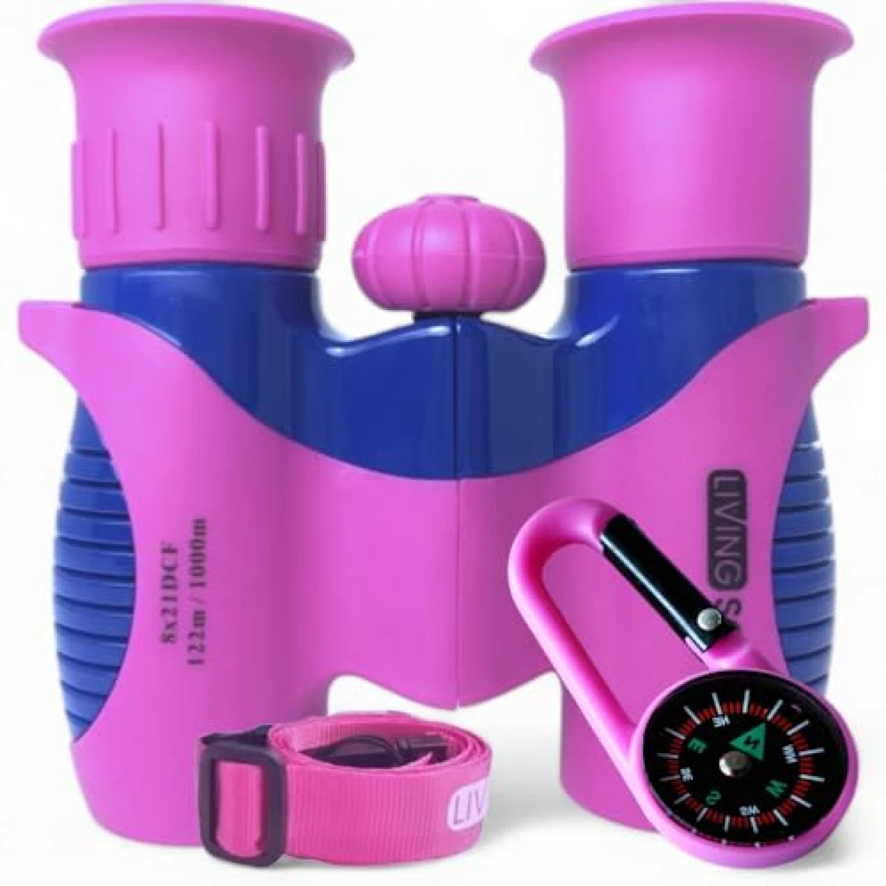 Kids Binoculars Pink 8x21 - Girls Gift Age 3-12, Shockproof Compact Binoculars for Kids with High Resolution Optics for Bird Watching, Stargazing, Hunting, Hiking, with Case, Neck Strap