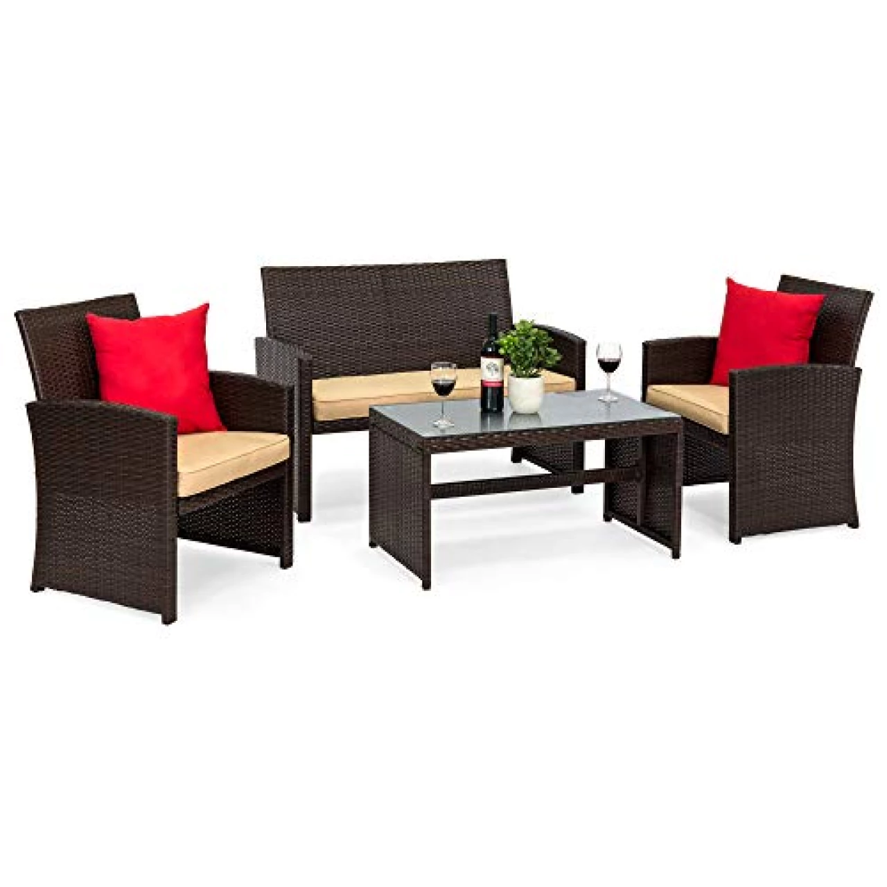 Best Choice Products 4-Piece Outdoor Wicker Patio Conversation Furniture Set