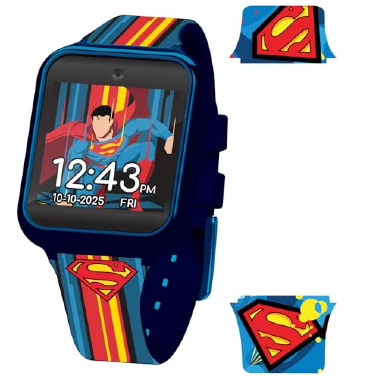 Accutime Superman Kids Red and Blue Educational Learning Touchscreen Smart Watch Toy for Girls, Boys, Toddlers - Selfie Cam, Learning Games, Alarm, Calculator, Pedometer &amp; More (Model: SUP40033AZ)