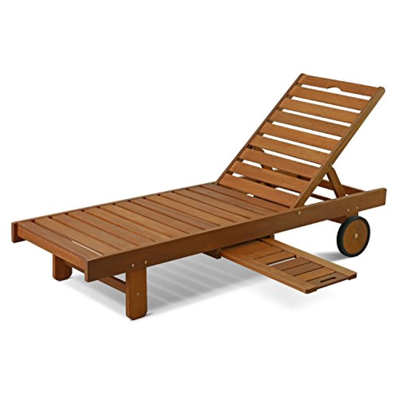 Furinno Tioman Outdoor Hardwood Patio Furniture Sun Lounger with Tray in Te