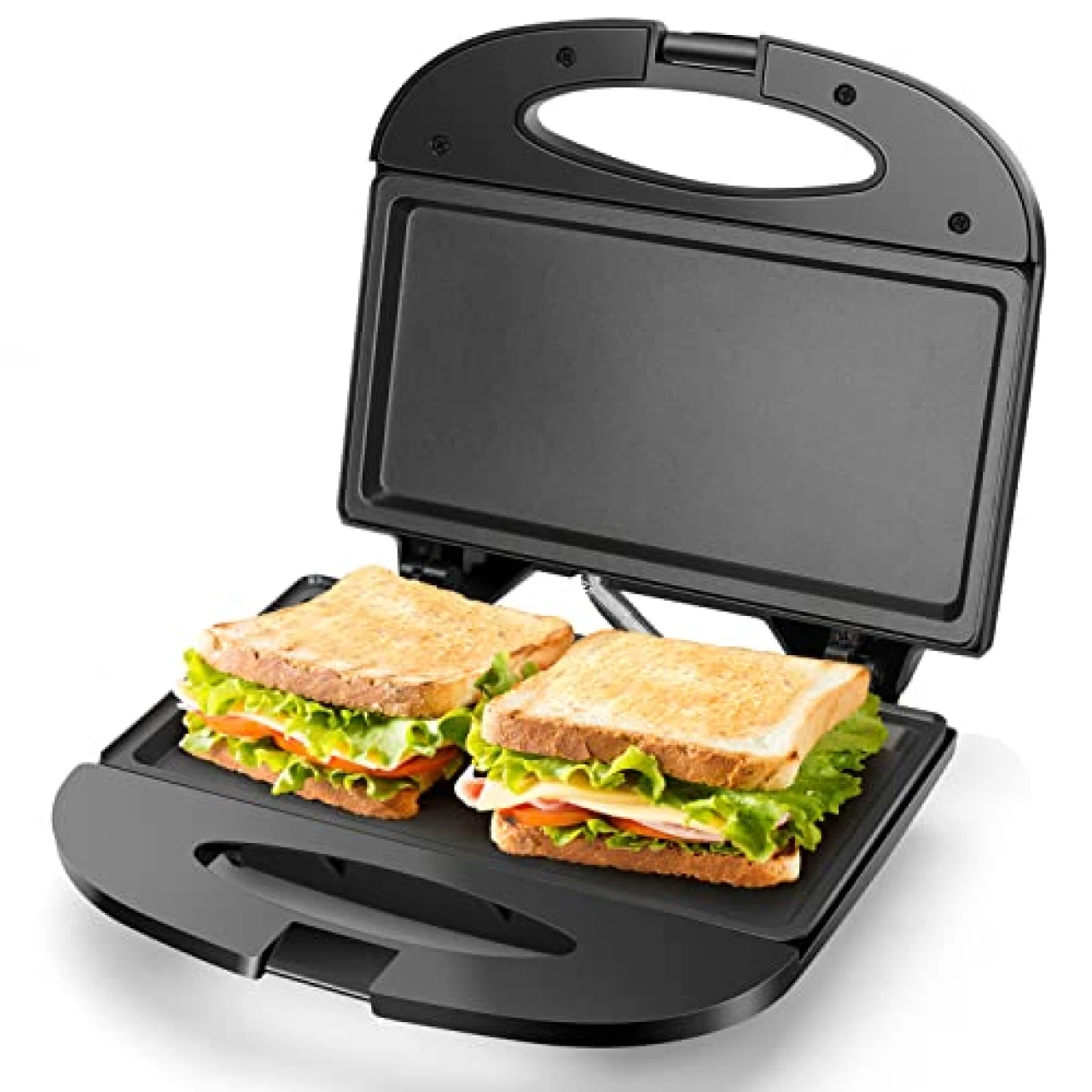 Aigostar Sandwich Maker with Non-stick Deep Grid Surface for Egg, Ham, Steaks Compact Electric Grill Black