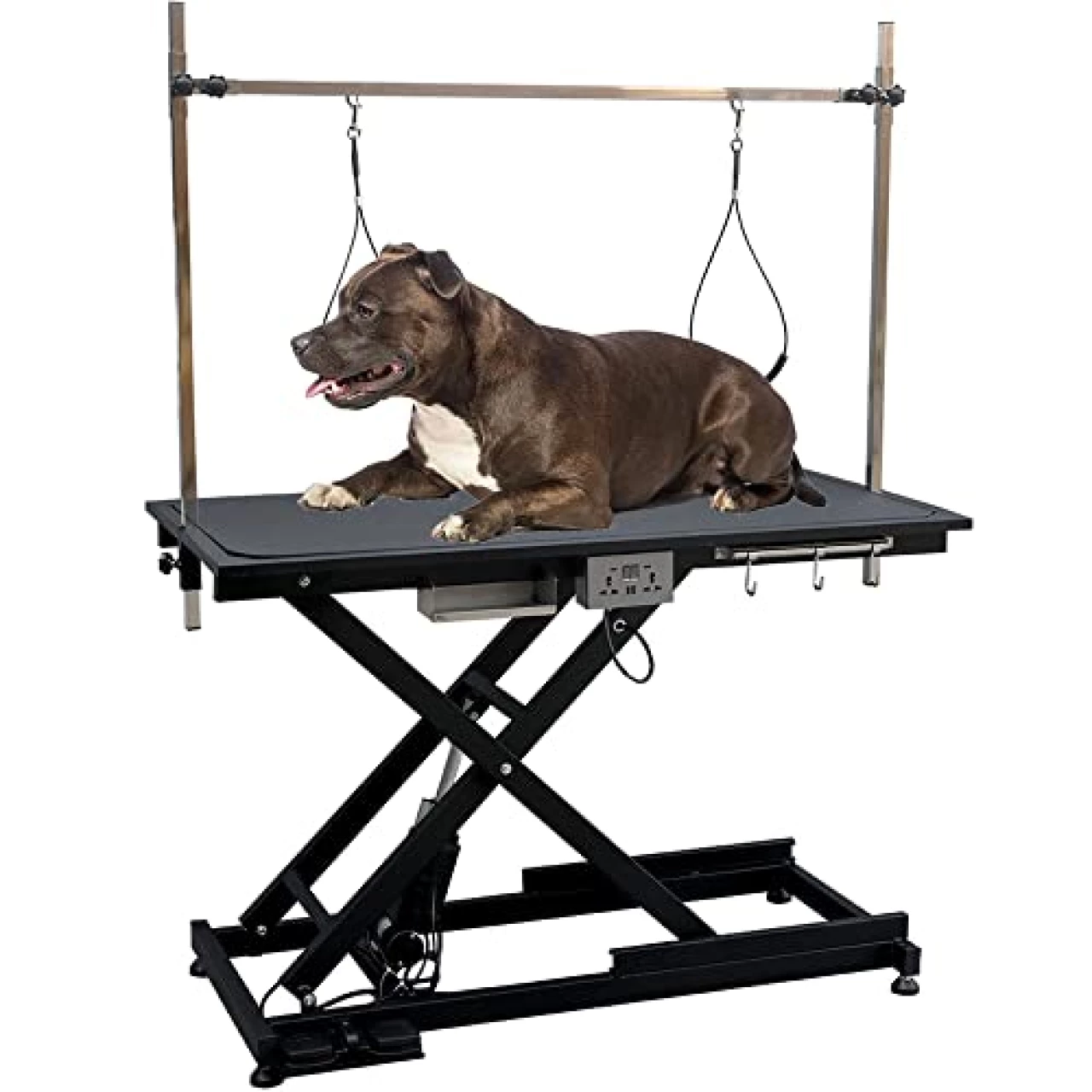 mydearpet Electric Dog Pet Grooming Table for Large Dogs, Heavy Duty X Lift Pet Grooming Table, Height Adjustable with Double Arms and Non-Slip Rubber Tabletop, 50&rsquo;&rsquo;/Black