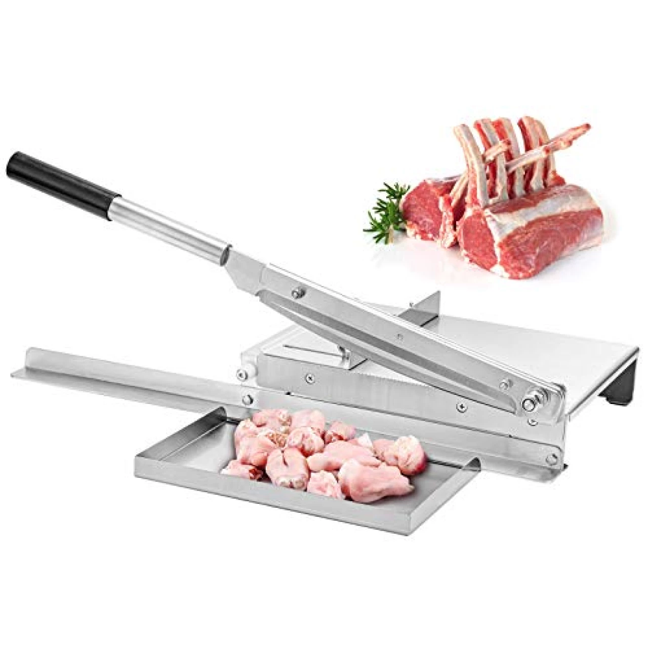 Moongiantgo Manual Meat Slicer Stainless Steel Ribs Bone Cutter Cutting Machine Chicken Duck Fish Lamb Meat Chopper Manual Cutting (KD0295 with Anti-slip Serration)