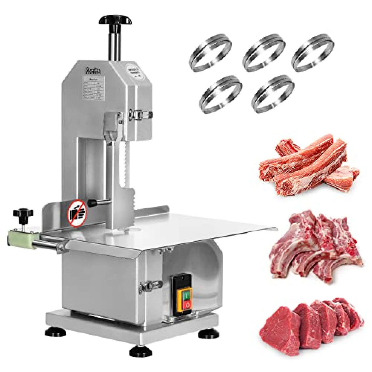 Rocita Electric Bone Saw Machine 750W 1.2HP Commercial Frozen Meat Cutting Table Bandsaw Machine Stainless Steel Countertop Bone Cutter Machine for Rib Fish Pork Steak Beef,20x13in B120