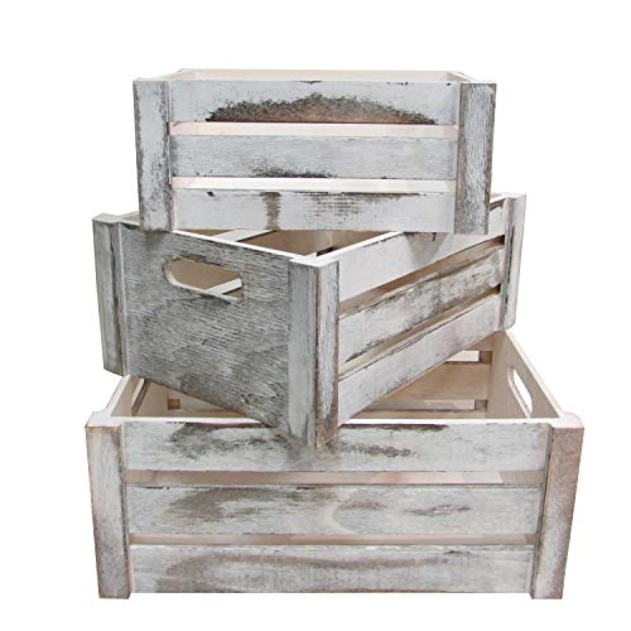 Admired By Nature Wooden Crates Storage Container, Rustic White Set of 3