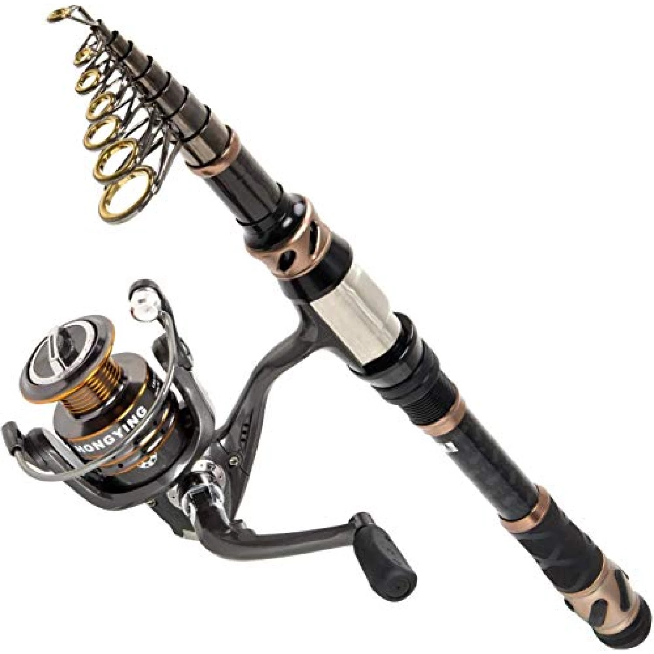 PLUSINNO Fishing Rod and Reel Combos - Carbon Fiber Telescopic Fishing Pole - Spinning Reel 12 +1 Shielded Bearings Stainless Steel BB，Travel Saltwater Freshwater Full Kit 5.91FT