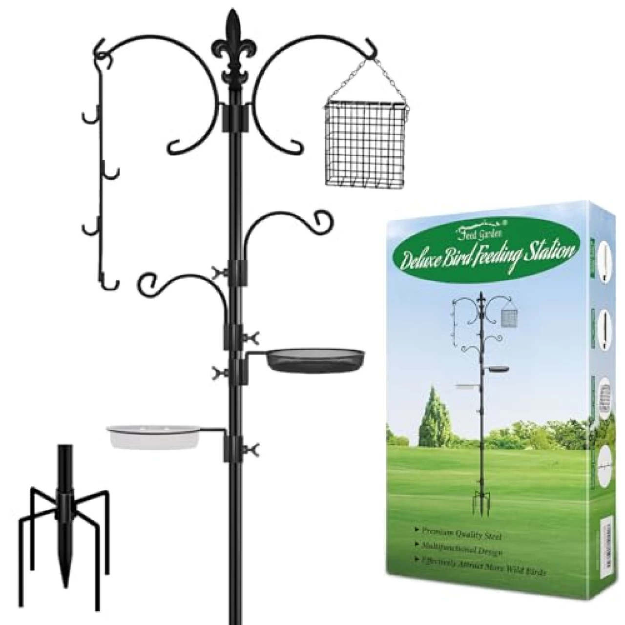 FEED GARDEN 93 Inch Multi Bird Feeding Station Kit Wild Bird Feeder Pole