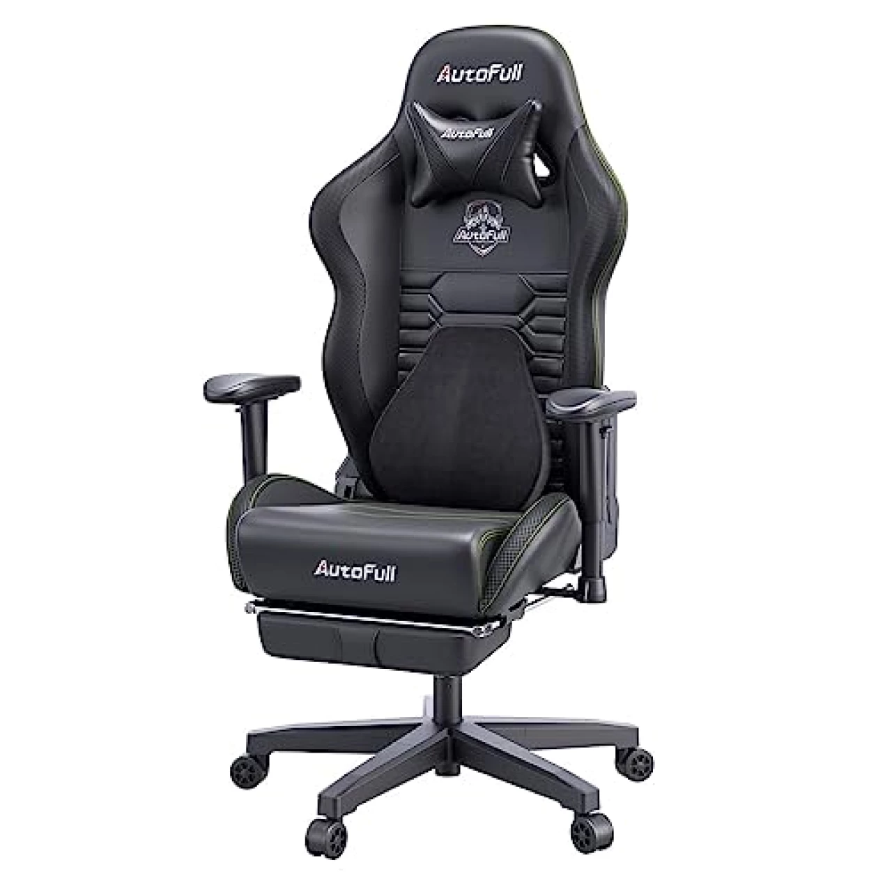 AutoFull C3 Gaming Chair Office Chair PC Chair with Ergonomics Lumbar Support, Racing Style PU Leather High Back Adjustable Swivel Task Chair with Footrest (Black)
