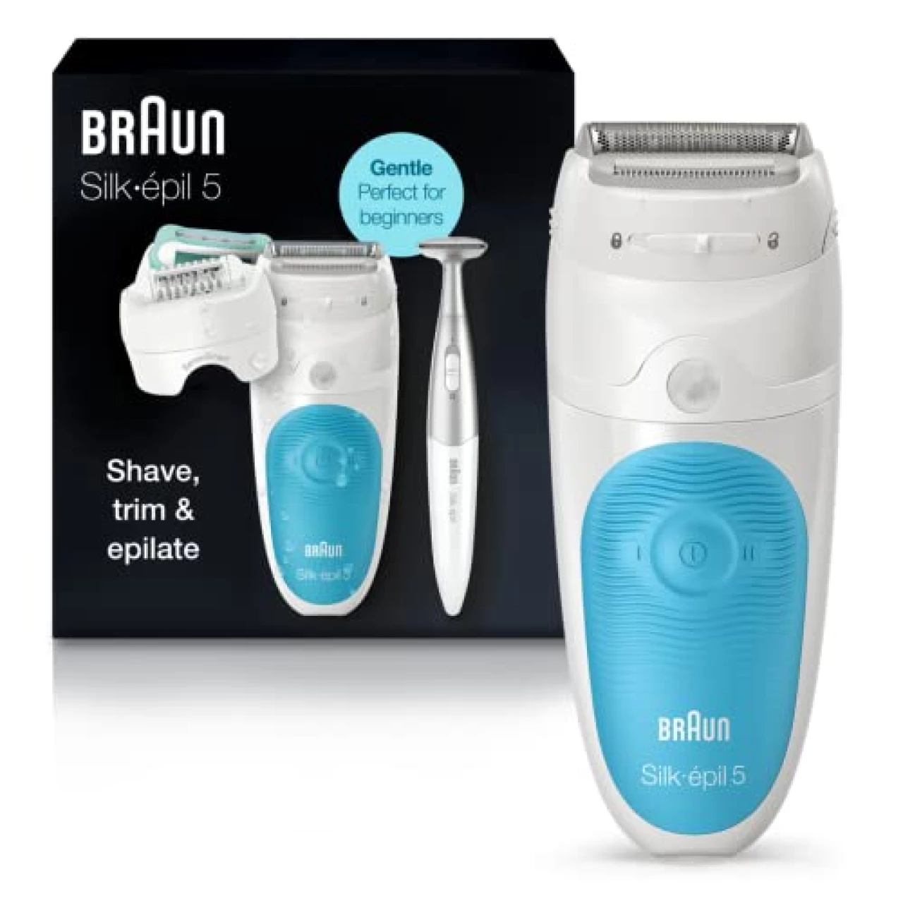 Braun Epilator Silk-épil 5 5-810, Hair Removal Device, Epilator for Women, Shaver &amp; Bikini Trimmer, Cordless, Rechargeable, Wet &amp; Dry