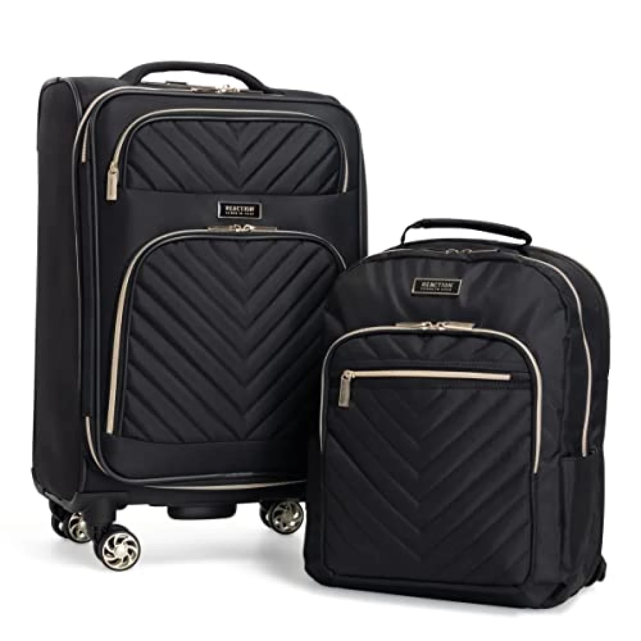 Kenneth Cole Reaction Chelsea Luggage Chevron, Black, 2pc Bundle (Carry On+Backpack)