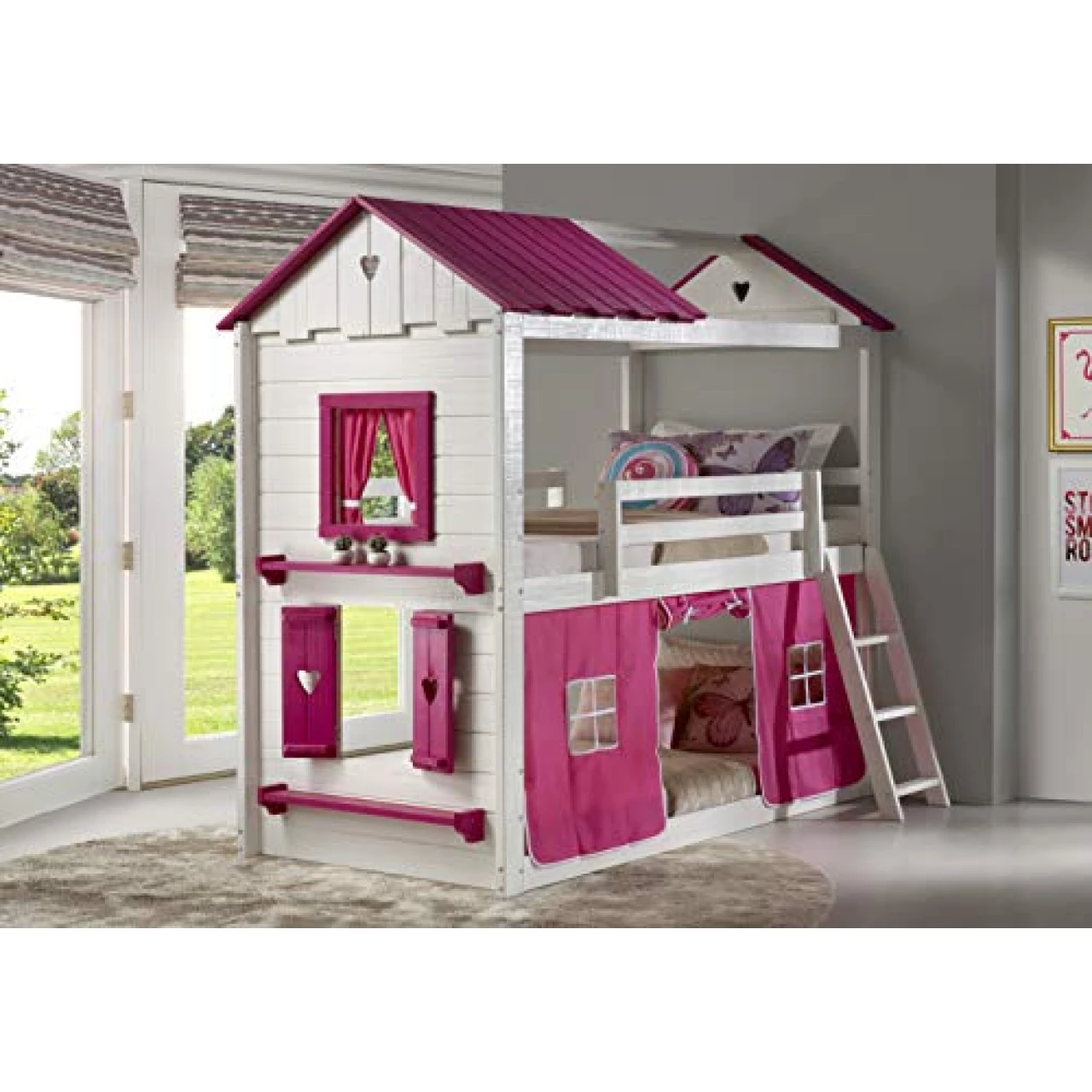 DONCO Twin Sweetheart Bunk Bed W/Pink Tent BUNKBED TWIN/TWIN White