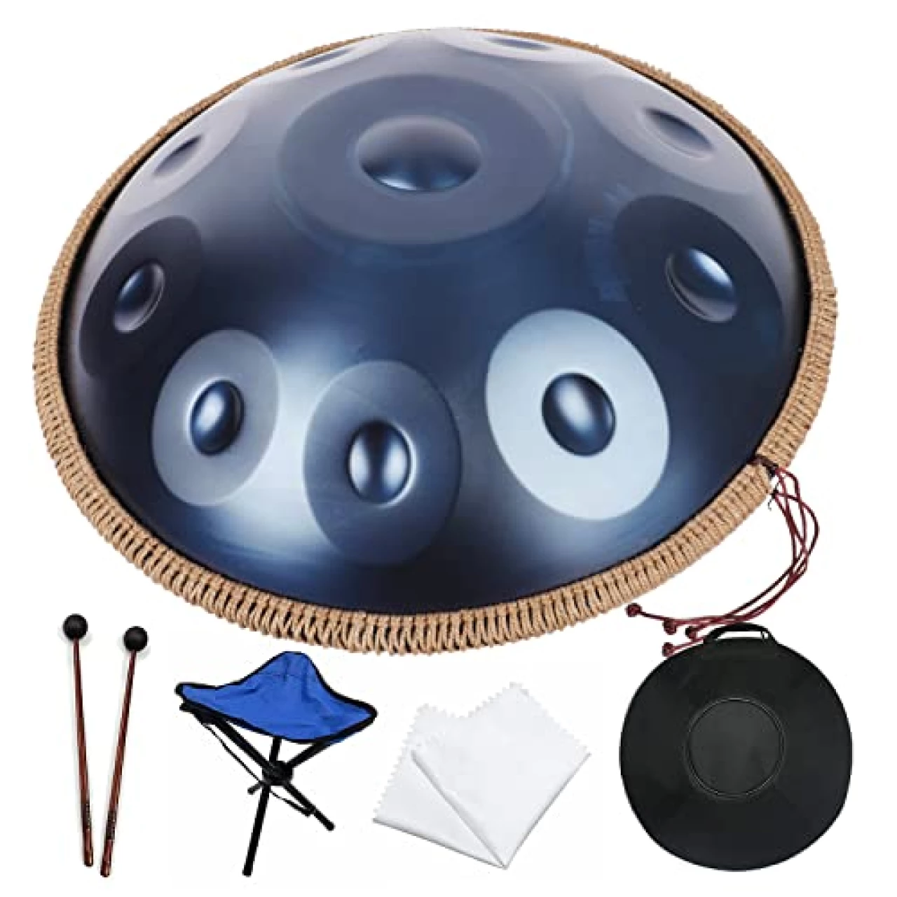 Handpan Drum 22 inches 10 notes D kurd Minor Stainless Steel Pan Drum Metal Percussion Instruments for Adult Carry Bag (Blue)