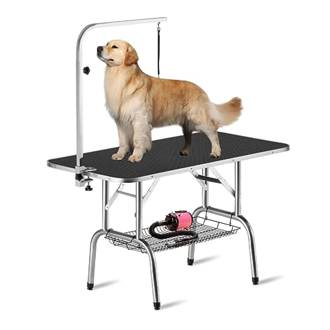 Polar Aurora Pingkay 46&rsquo;&rsquo; Black Heavy Duty Pet Professional Dog Show Stainless Steel Foldable Grooming Table