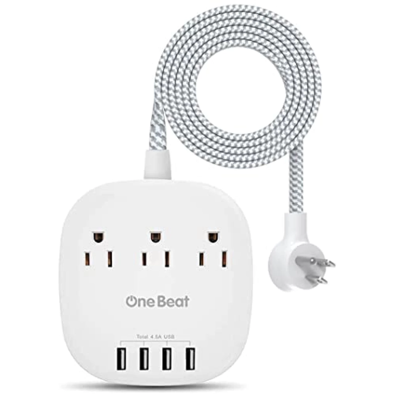 Desktop Power Strip with 3 Outlet 4 USB Ports 4.5A, Flat Plug and 5 ft Long Braided Extension Cords for Cruise Ship Travel Home Office, ETL Listed