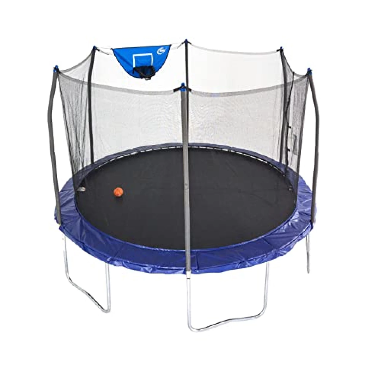 Skywalker Trampolines 12-Foot Jump N’ Dunk Trampoline with Enclosure Net - Basketball Trampoline, Blue