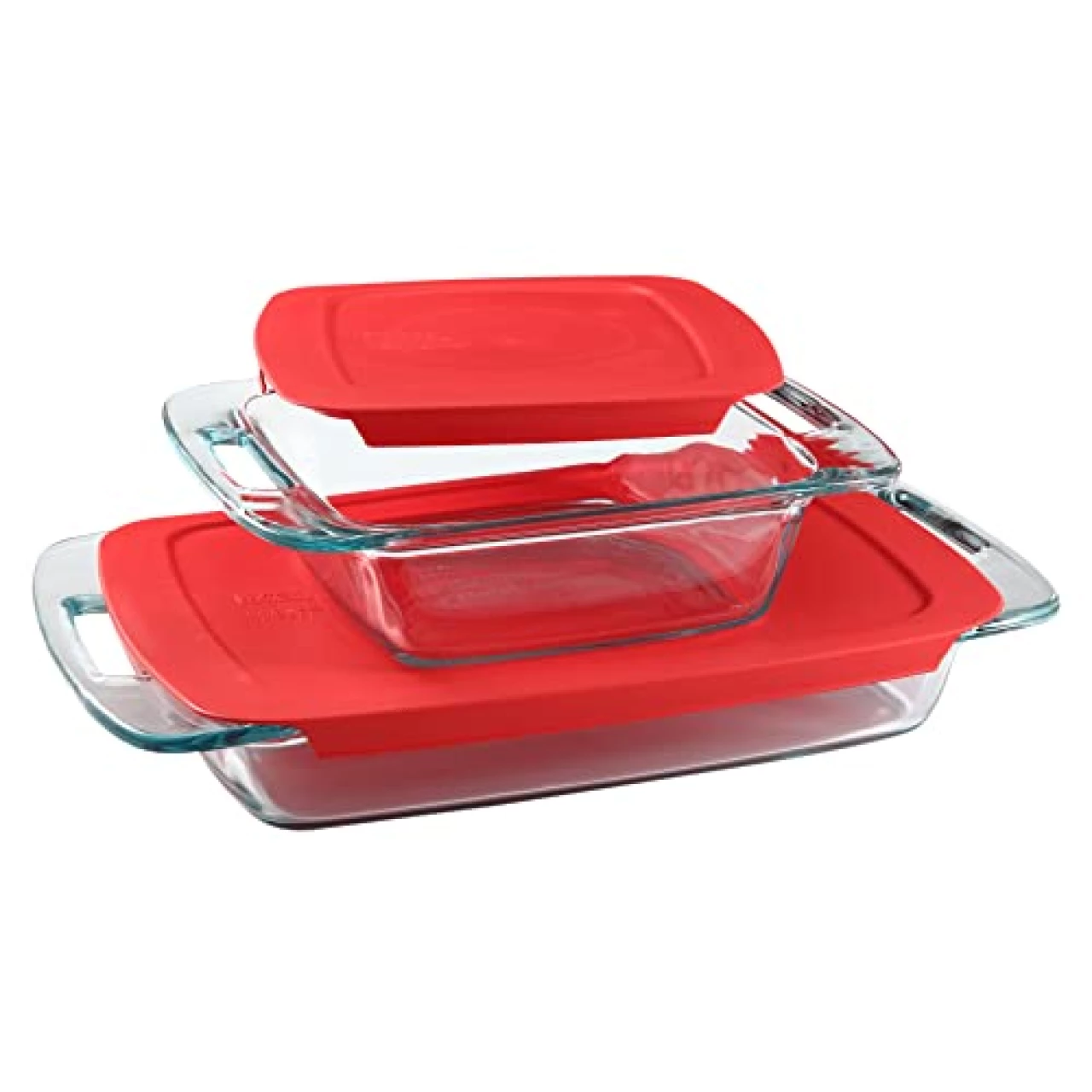 Pyrex Easy Grab 4-Piece Glass Baking Dish Set with Lids, 3-Qt &amp; 2-Qt Glass Bakeware Set, Non-Toxic, BPA-Free Lids, Tempered Glass Bakeware Set