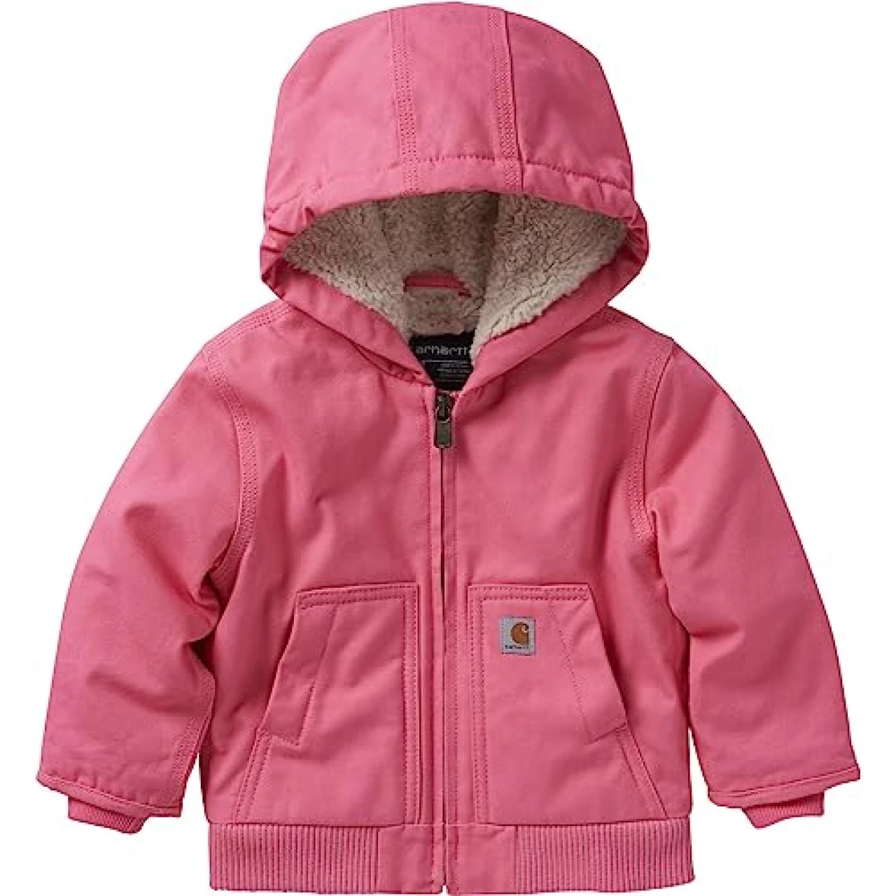 Carhartt Baby Girl&rsquo;s Sherpa-Lined Hooded Canvas Zip-Up Jacket, Pink Lemonade