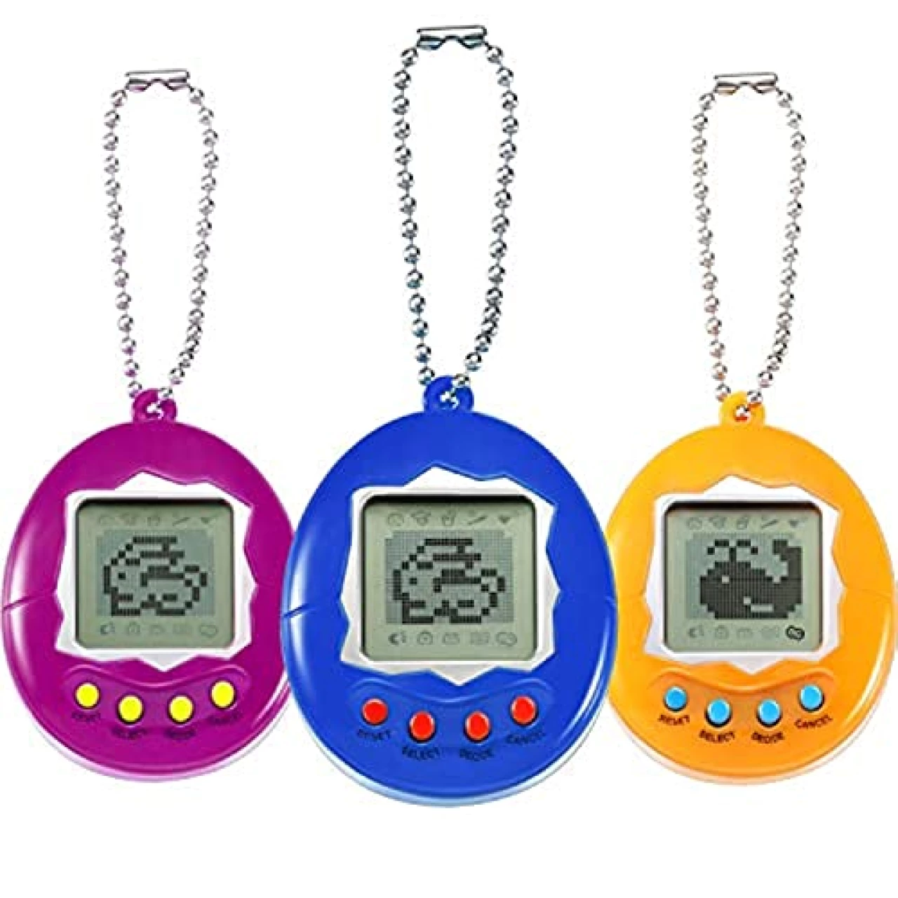 3 Pieces Virtual Electronic Digital Pets Keychain Game Keyring Electronic Toys (3 Pieces, Rose Red, Yellow, Blue)