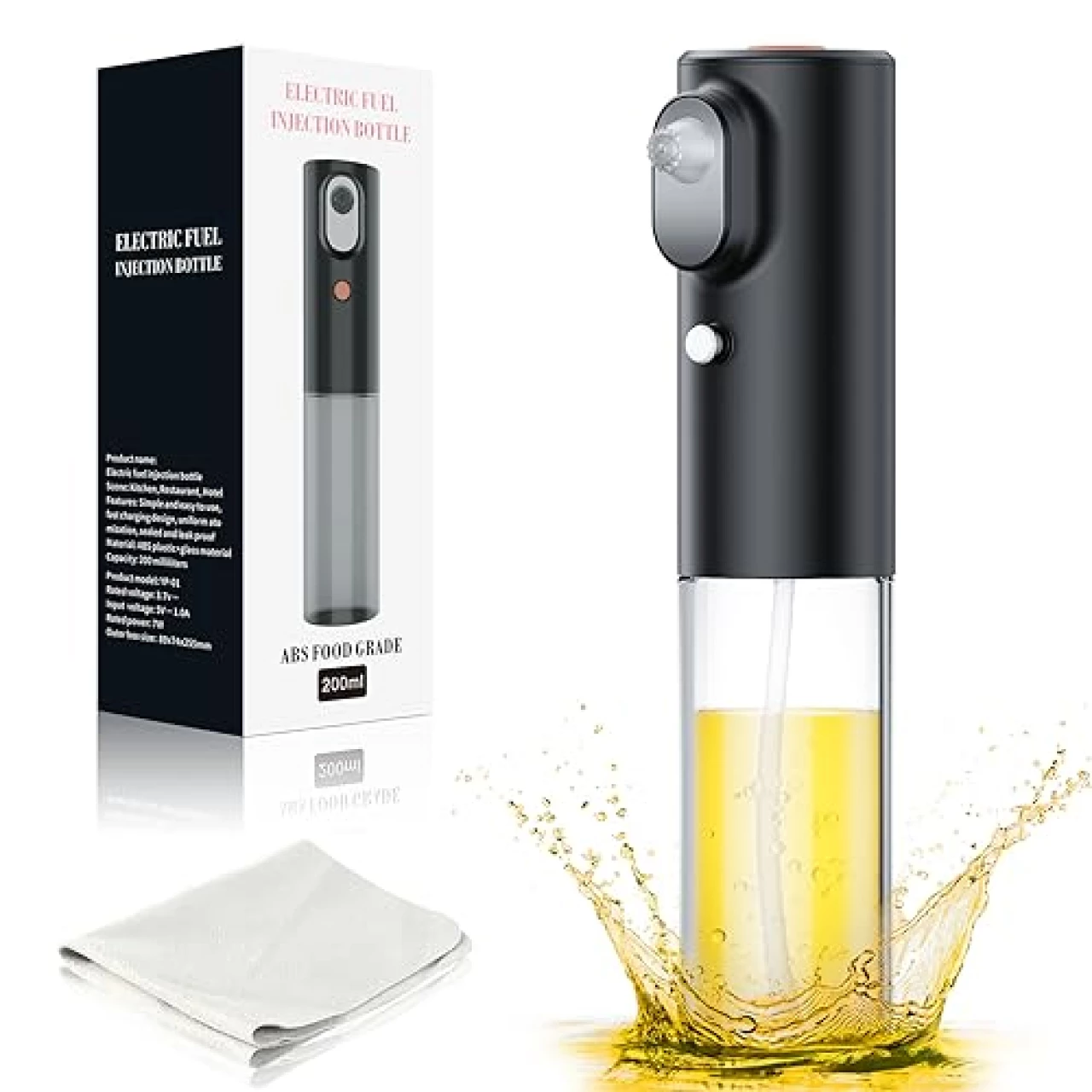 MISSOLO Oil Sprayer for Cooking - Electric Olive Oil Sprayer - 200ml Glass Oil Sprayer - Chargeable Oil Mister - Fine Mist Portable Oil Dispenser Bottle for Kitchen, Air Frye, Baking, Salad, BBQ