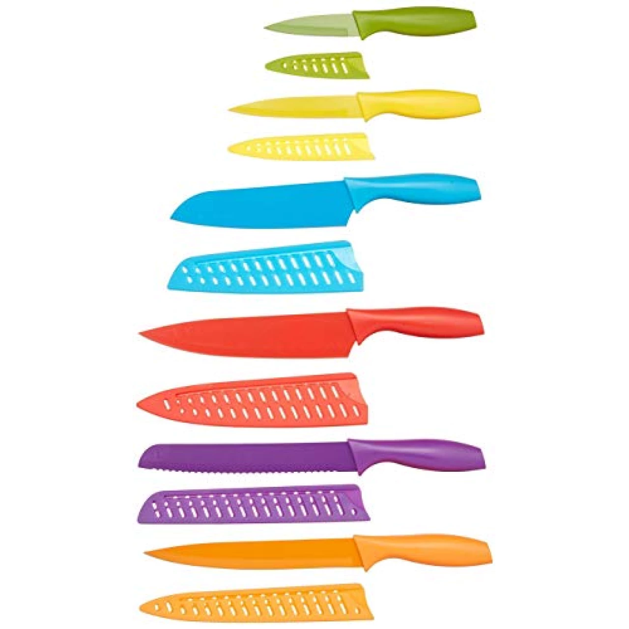 Amazon Basics Color-Coded Kitchen 12-Piece Knife Set, 6 Knives with 6 Blade Guards