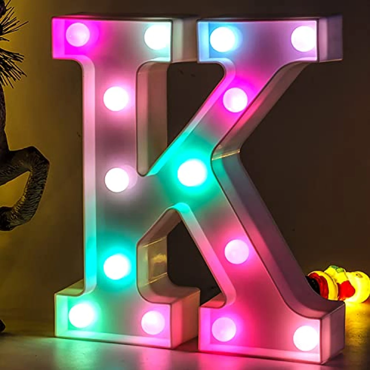 ENSHUI Light Up Letters - Battery Powered Color Changing Colorful Marquee LED Alphabet Lights for Party Birthday Wedding Bar Christmas Decoration (K)