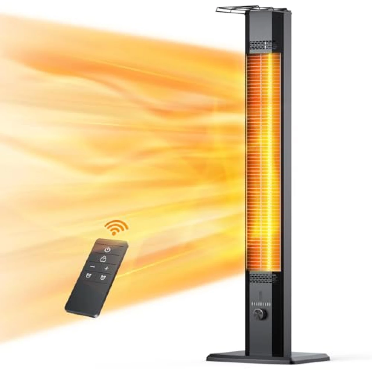 FLOWBREEZE Outdoor Patio Heater, 42in Infrared Heater with Remote, 9 Heat Levels, 9H Timers, Safety Lock, Tip-Over &amp; Overheat Protection, IP65 Waterproof, Portable Electric Heater for Outdoor Use