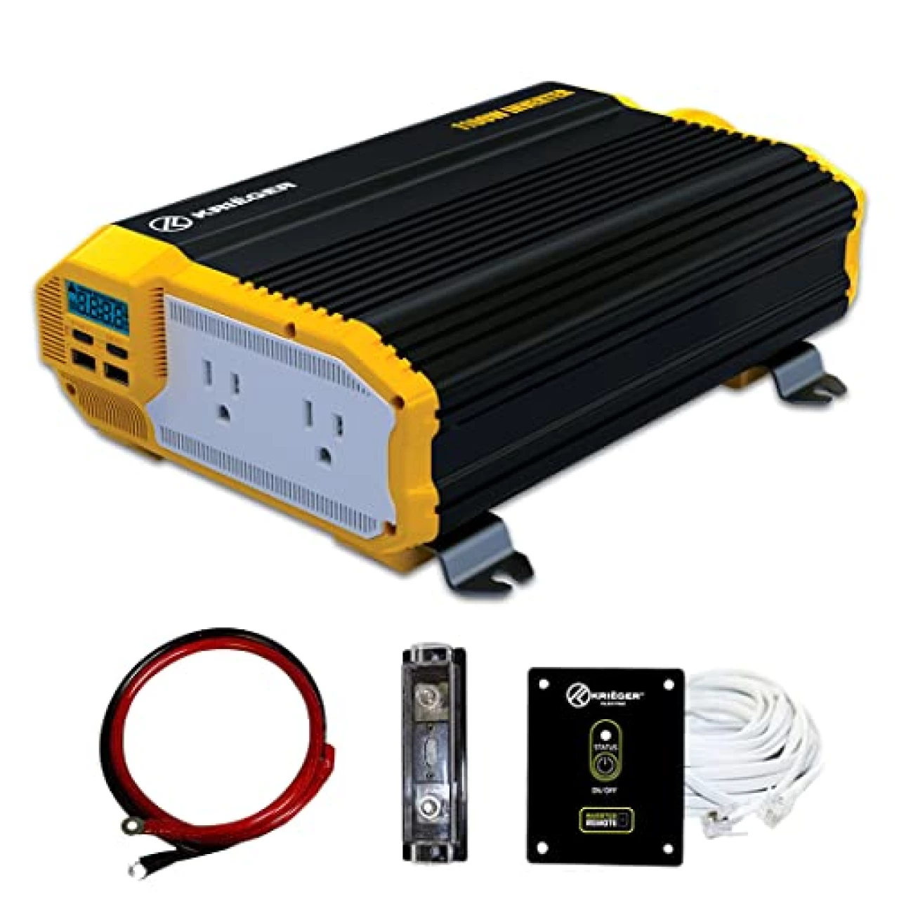 Krieger 1100 Watt 12V Power Inverter Dual 110V AC Outlets, Installation Kit Included, Automotive Back Up Power Supply For Blenders, Vacuums, Power Tools - ETL Approved Under UL STD 458