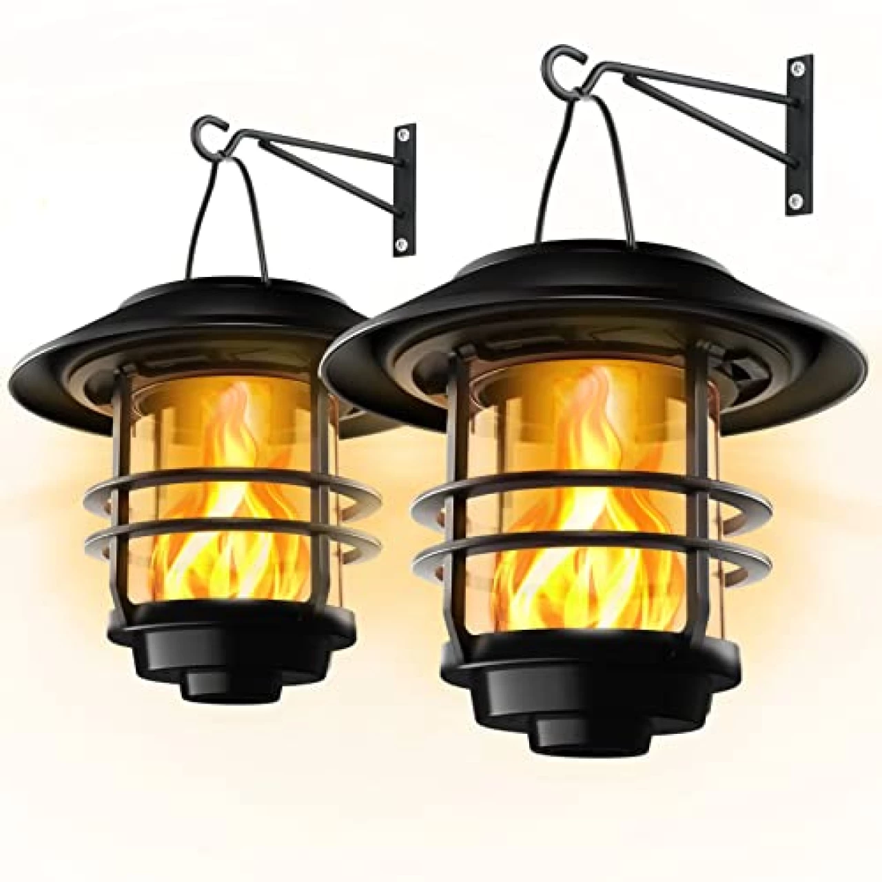 Otdair Solar Wall Lantern Outdoor, Flickering Flames Solar Sconce Lights Outdoor, Hanging Solar Lamps Wall Mount for Front Porch, Patio and Yard, 2 Pack