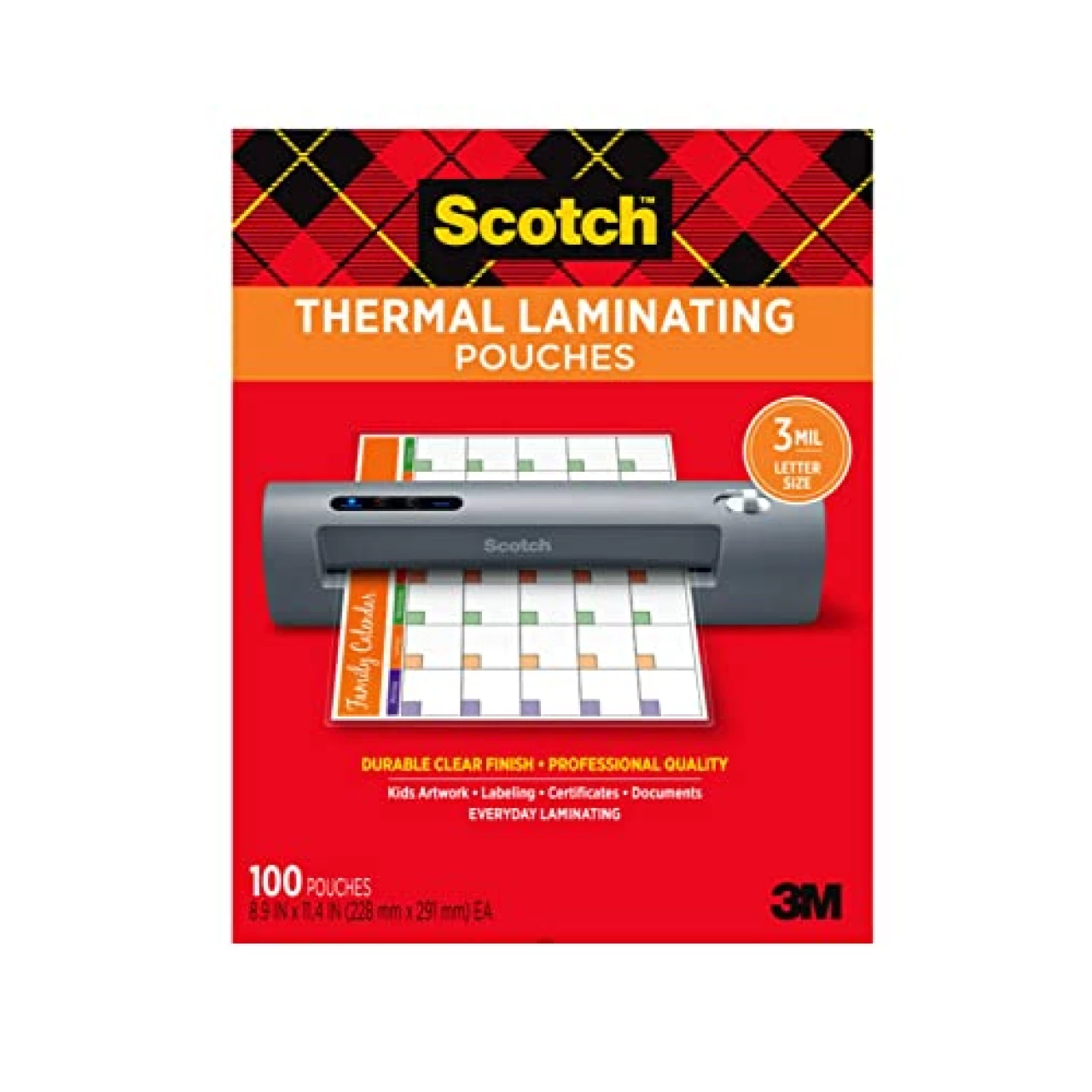 Scotch Thermal Laminating Pouches, 100 Pack Laminating Sheets, 3 Mil, 8.9 x 11.4 Inches, Education Supplies &amp; Craft Supplies, For Use With Thermal Laminators, Letter Size Sheets (TP3854-100)
