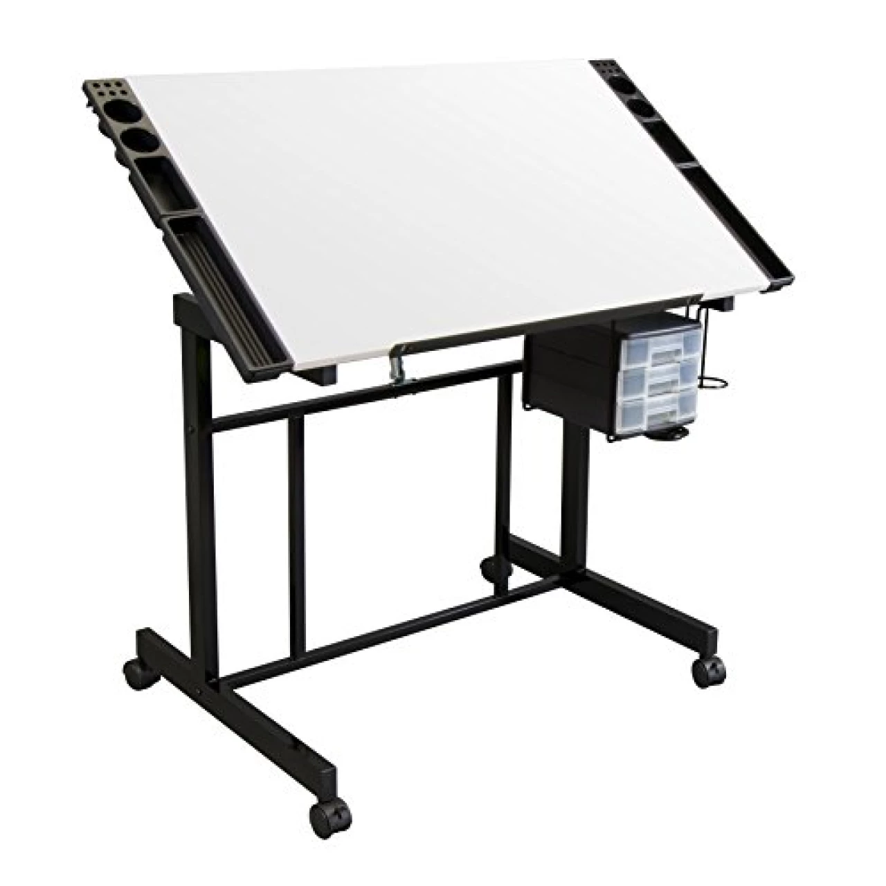 Studio Designs Deluxe Craft Station, Top Adjustable Drafting Table Craft Table Drawing Desk Hobby Table Writing Desk Studio Desk with Drawers, 36&rsquo;&lsquo;W x 24&rsquo;&lsquo;D, Black/White