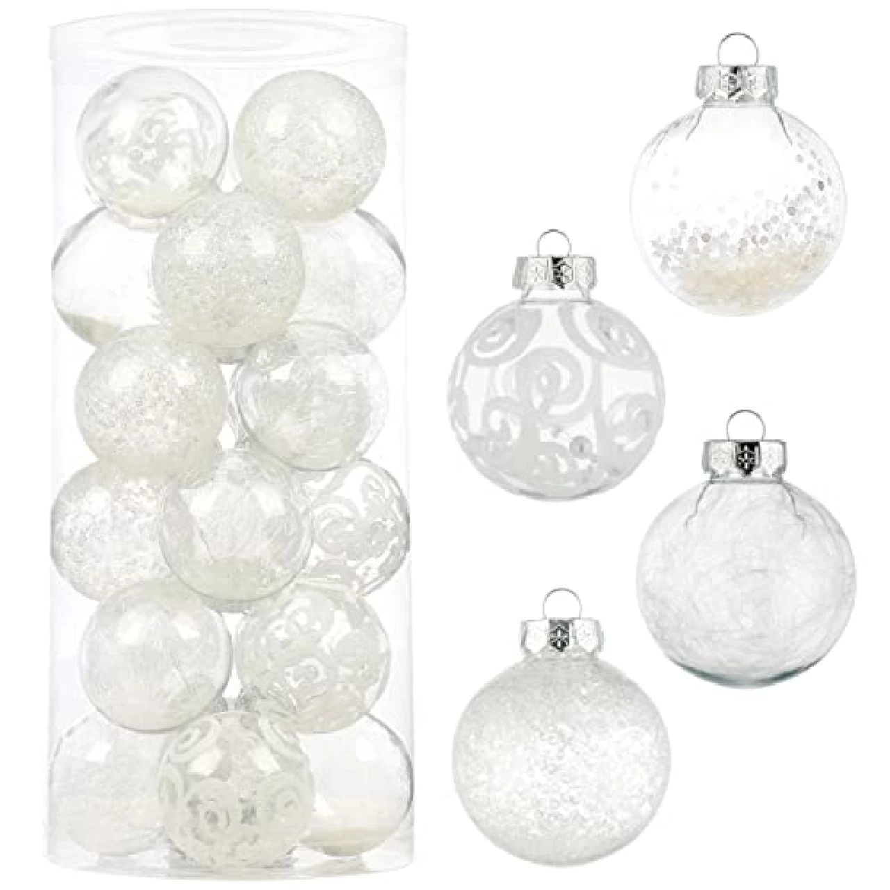 Wironlst Christmas Ball Ornaments Shatterproof Clear Large Plastic Hanging Ball Decorative Baubles Set (White)