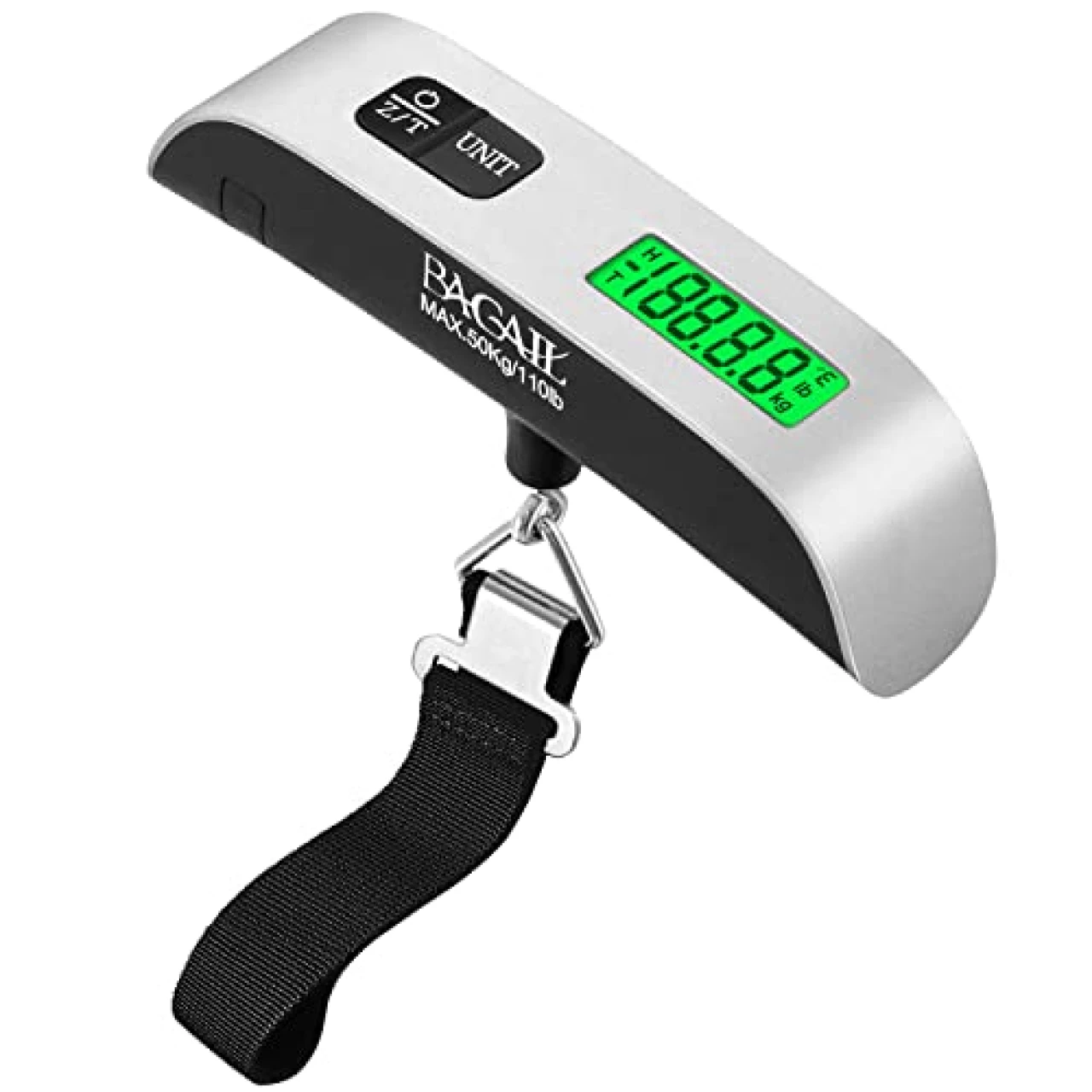 BAGAIL Digital Luggage Scale, Hanging Baggage Scale with Backlit LCD Display, Travel Weight Scale, Portable Suitcase Weighing Scale with Hook, 110 Lb Capacity, Battery Included-Silver with Temperature