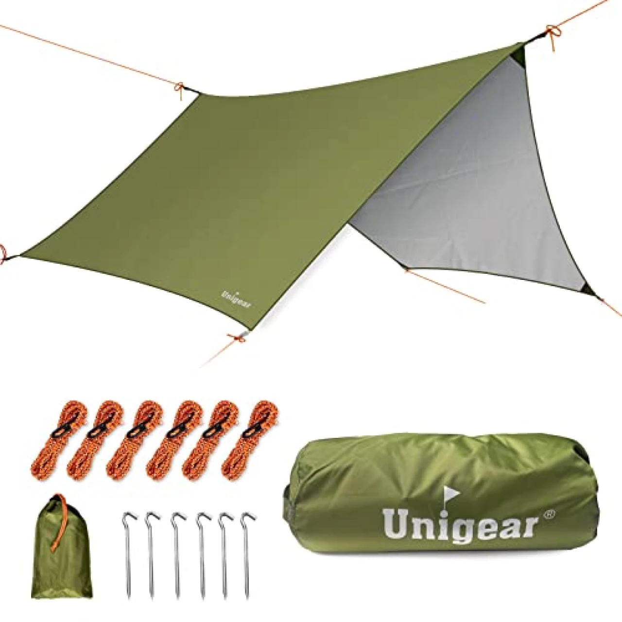 Unigear Hexagon Hammock Rain Fly,15x14FT/12x10FT Multifunctional Waterproof Camping Tarp,Lightweight and Compact Tent Tarp for Backpacking, Hiking, Traveling (Green, 12 x 10 ft)