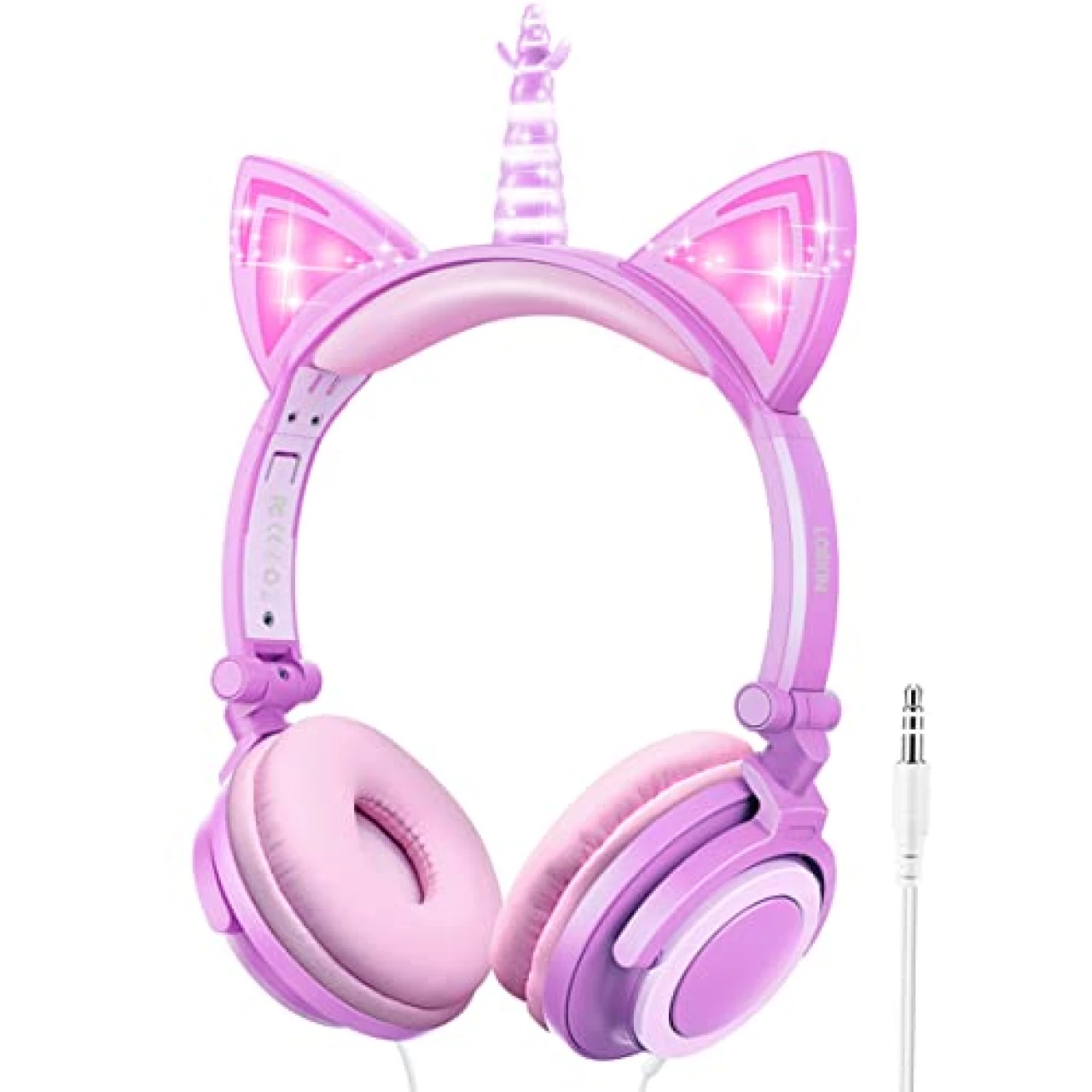 LOBKIN Unicorn Headphones Children, Cat Ear Headphones with Glowing LED, 85db Volume Limiter, Foldable Lightweight Children&rsquo;s Headphones with Microphone