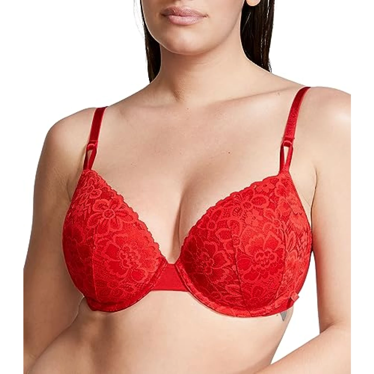 Victoria&rsquo;s Secret Sexy Tee Demi Bra, Lightly Lined, Lace, Bras for Women, Red (32DD)