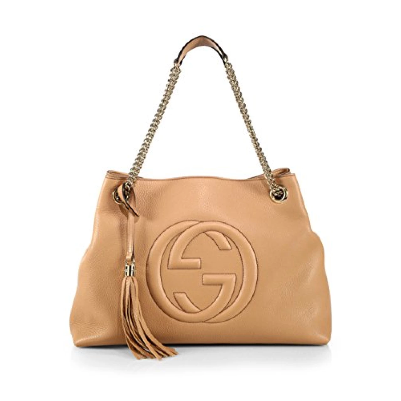 Gucci Camelia Camel Pebbled Leather Soho Shoulder Hand Bag Tassel