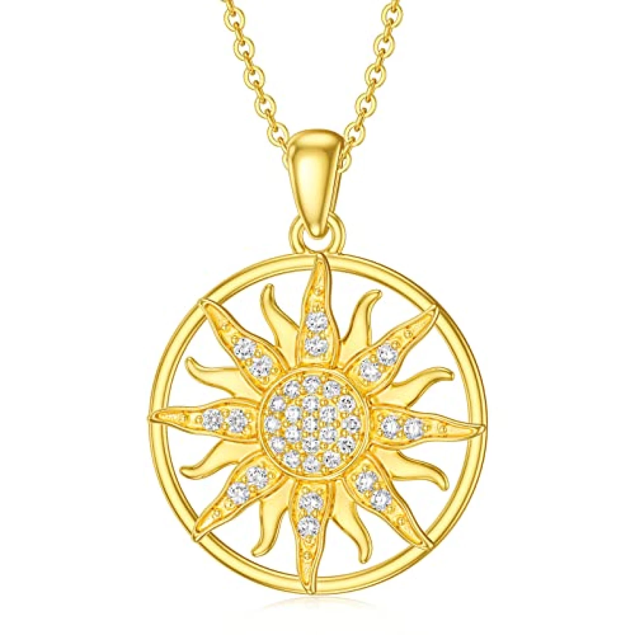 Blocaci 14K Gold Sun Necklaces for Women Solid Gold Sun Pendant Necklace with Cubic Zirconia Starburst Dainty Necklaces, 16&rsquo;&rsquo;-18&rsquo;&rsquo;