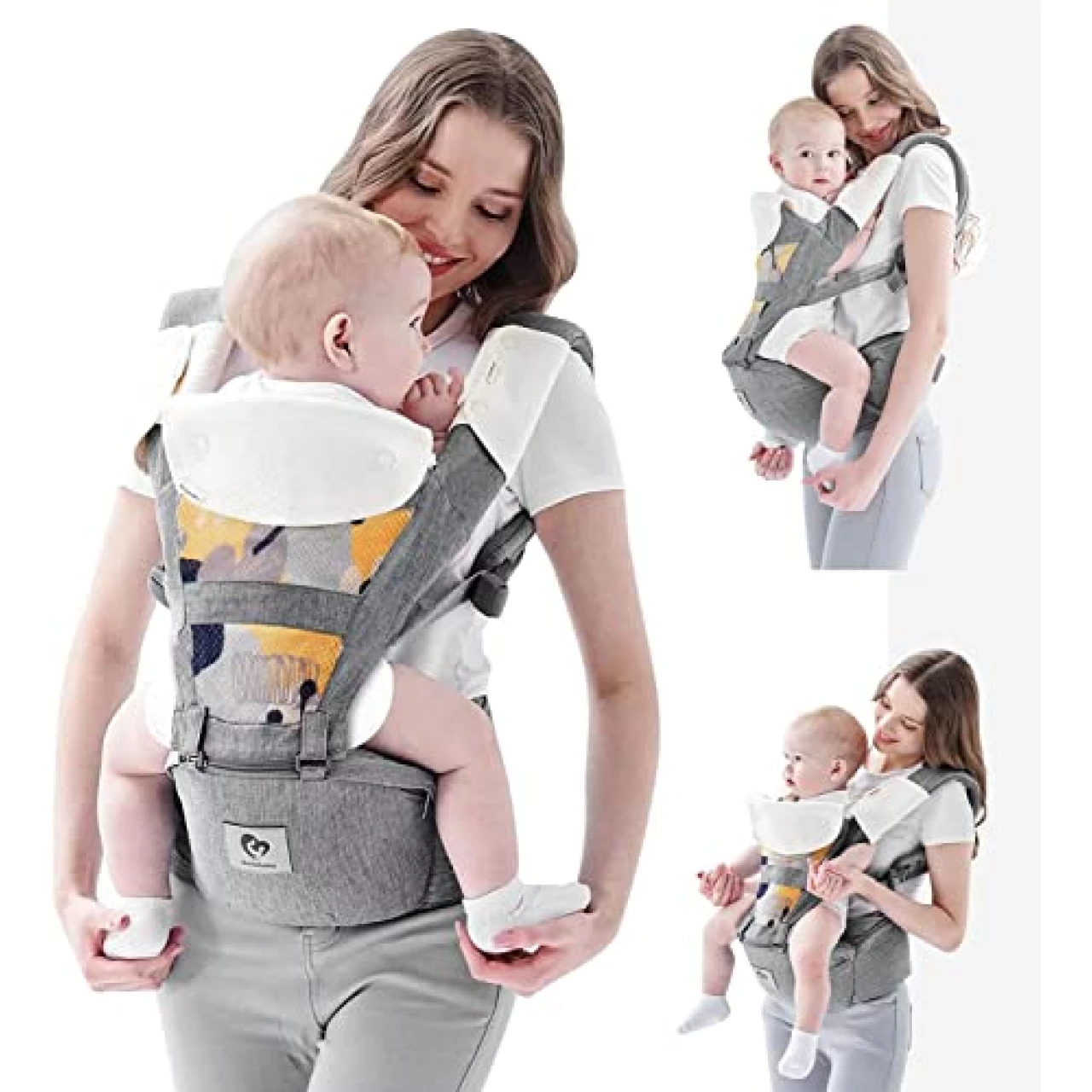 Baby Carrier, Bellababy Multifunction Baby Carrier Hip Seat (Ergonomic M Position) for 3-36 Month Baby, 6-in-1 Ways to Carry, All Seasons, Adjustable Size, Perfect for Shopping Travelling (Grey)