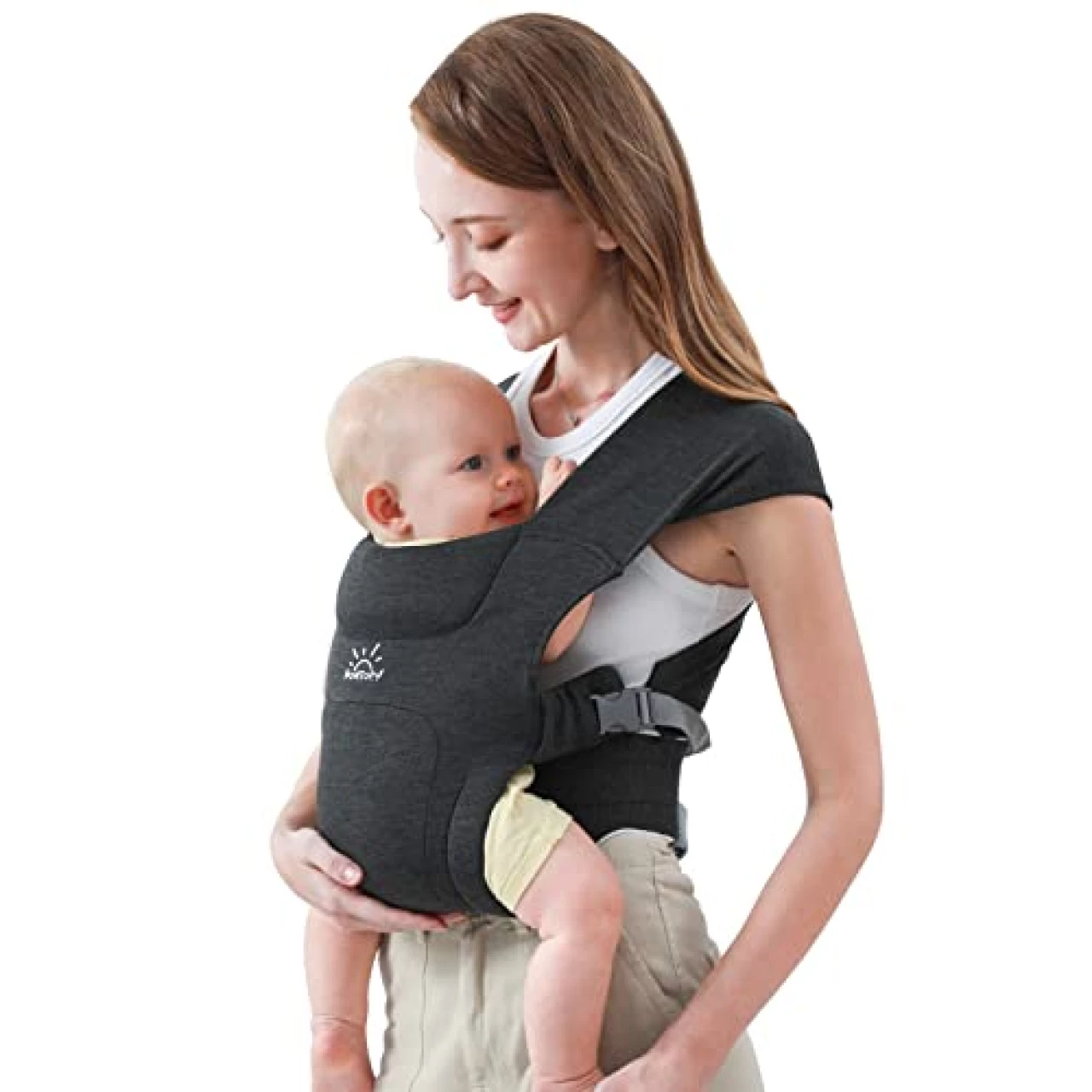 MOMTORY Newborn Carrier, Baby Carrier(7-25lbs), Cozy Baby Wrap Carrier, with Hook&amp;Loop for Easily Adjustable, Soft Fabric, Deep Grey