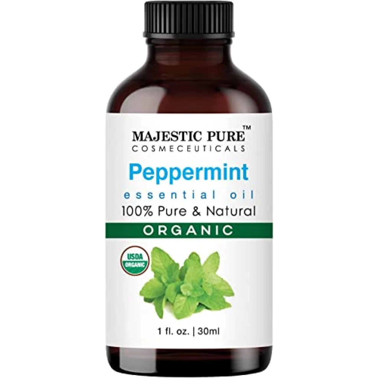 Majestic Pure Peppermint USDA Organic Essential Oil | 100% Organic and Premium Quality Oil | Aromatherapy, Skincare, Hair Care, &amp; Household Use | 1 fl. Oz