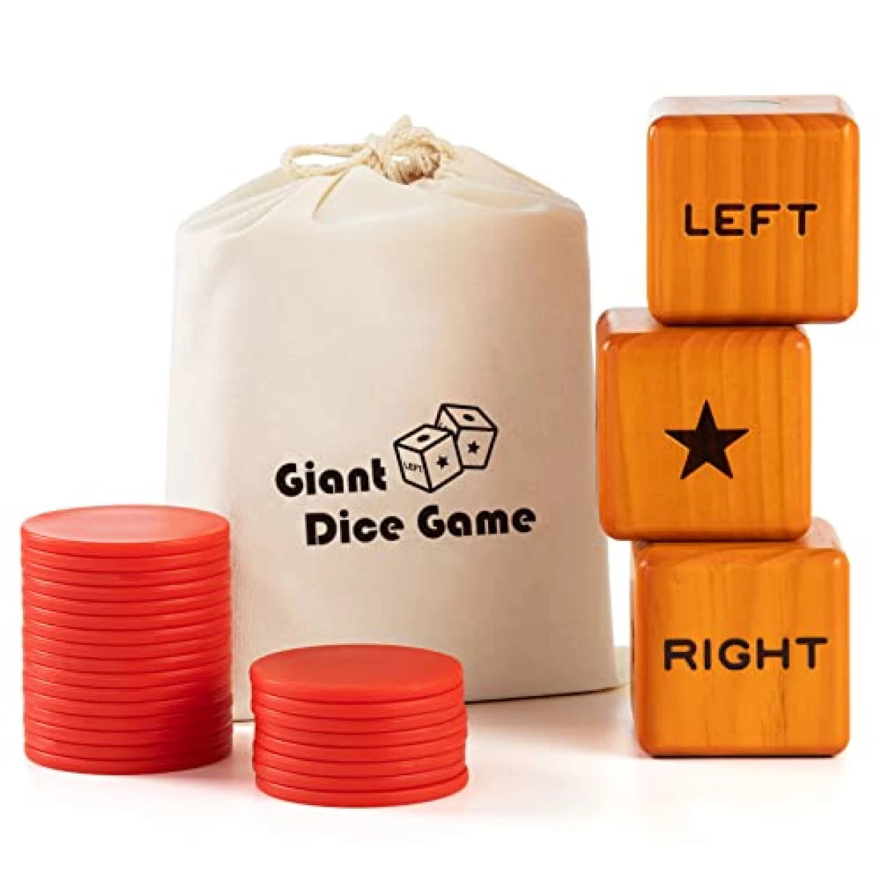 Crobyi Giant Right Center Left Dice Game with 24 Large Chips &amp; Carry Bag