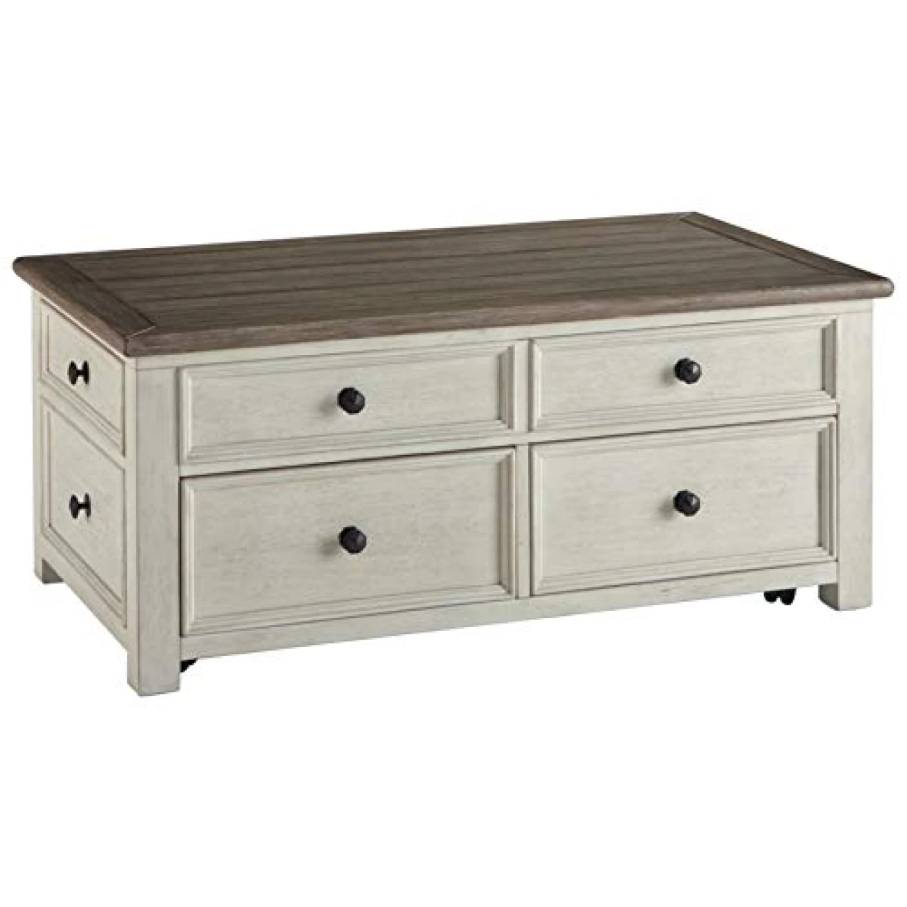 Signature Design by Ashley Bolanburg Farmhouse Lift Top Coffee Table with Drawers, Antique Cream &amp; Brown