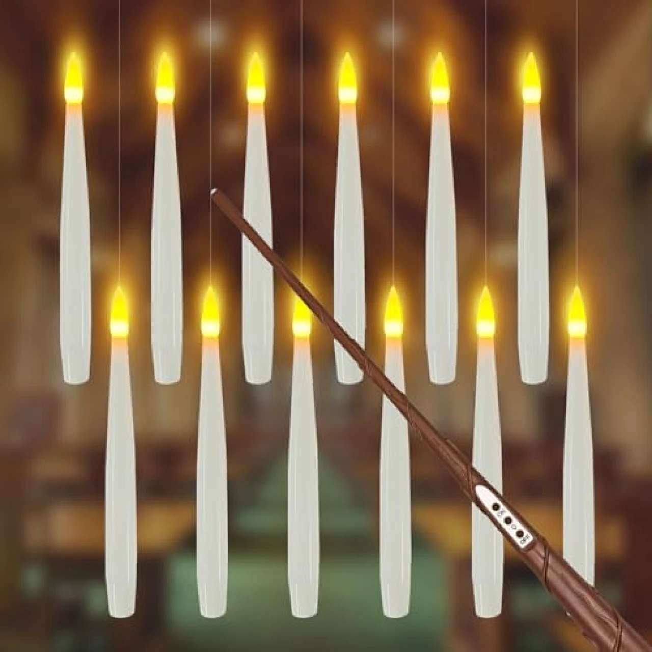 Floating Candles with Wand, 12 PCs Christmas Decorations Magic Hanging Candles