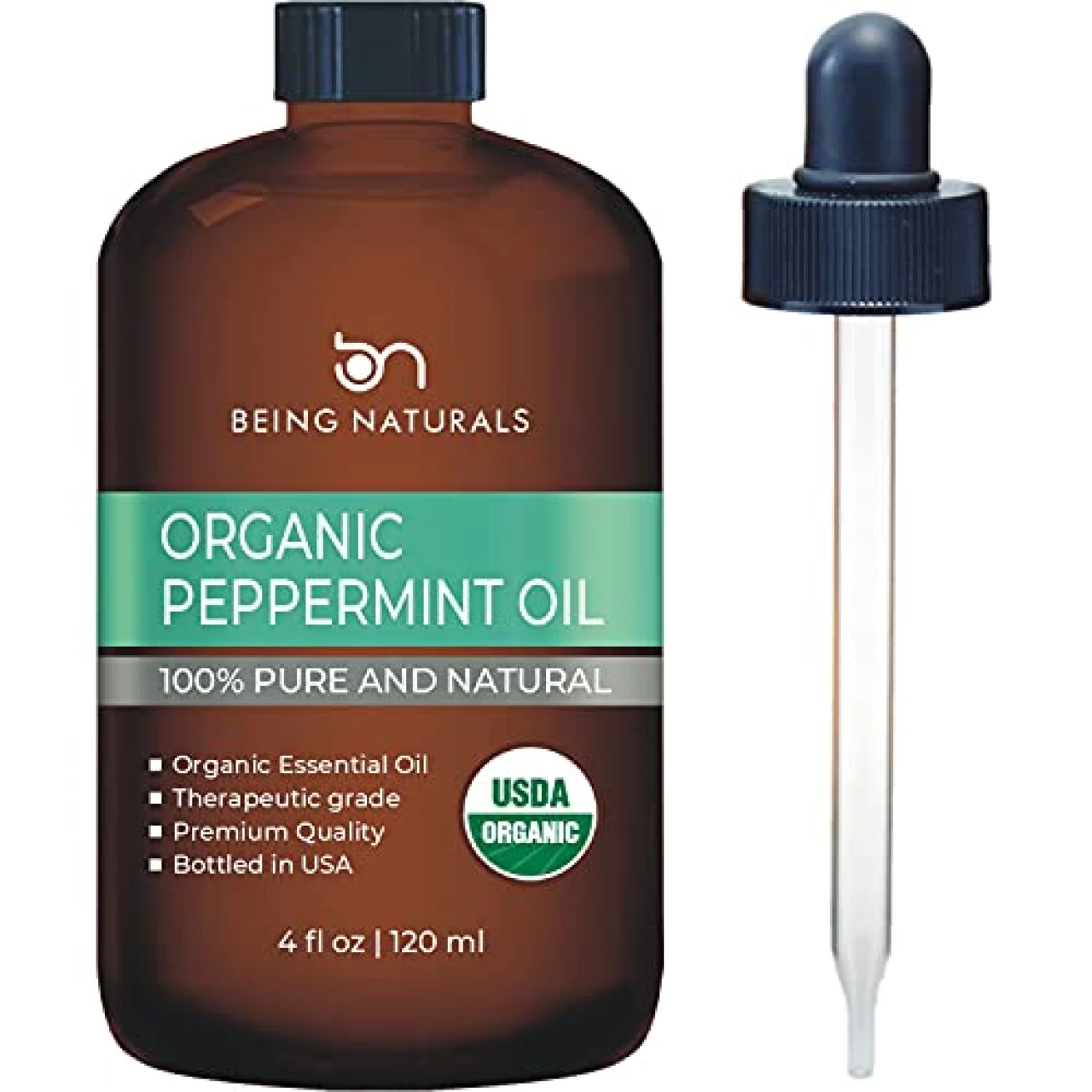 Organic Peppermint Essential Oil - Huge 4 FL OZ - 100% Pure &amp; Natural – Premium Natural Oil with Glass Dropper (Peppermint Oil)