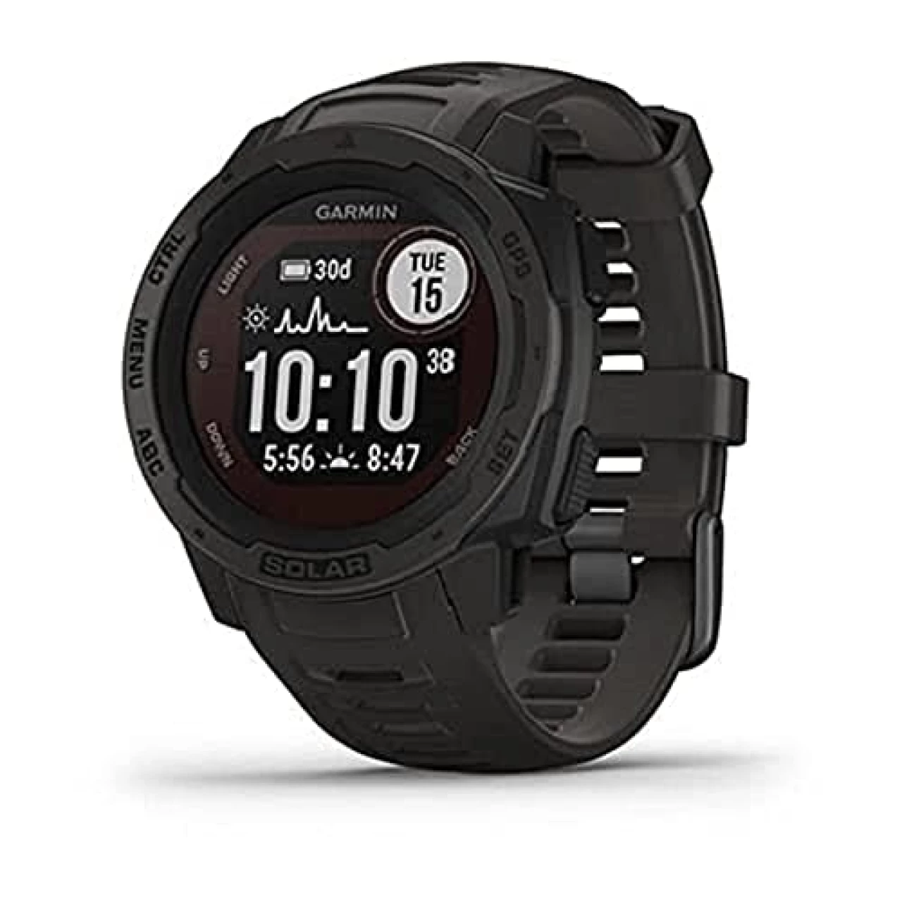 Garmin 010-02293-10 Instinct Solar, Rugged Outdoor Smartwatch with Solar Charging Capabilities, Built-in Sports Apps and Health Monitoring, Graphite