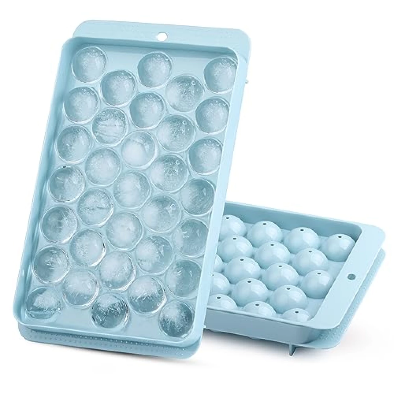 Round Ice Cube Trays with Lid, Mini Ice Ball Maker Mold for Freezer (2 Blue)