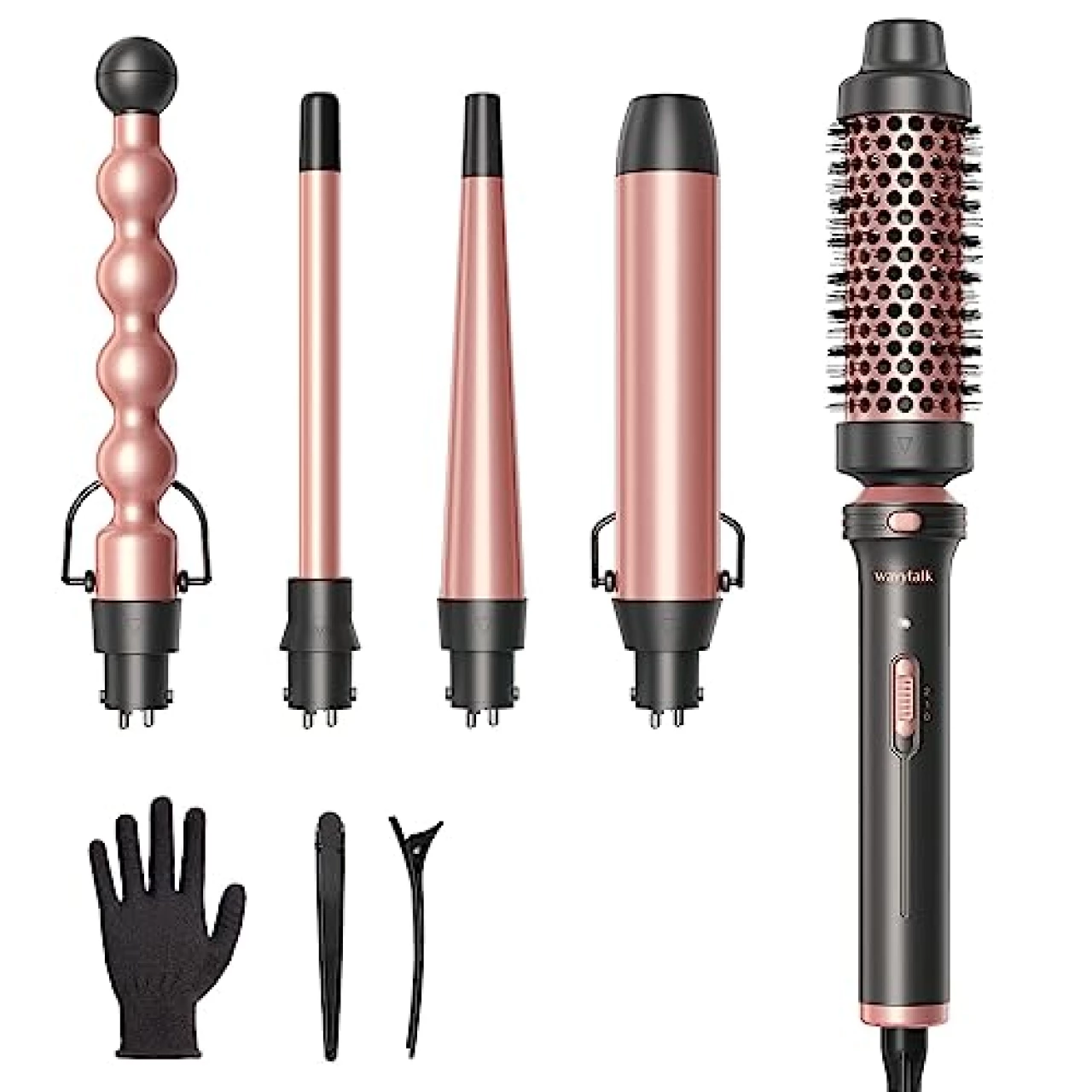 Wavytalk 5 in 1 Curling Iron,Curling Wand Set with Curling Brush and 4 Interchangeable Ceramic Curling Wand