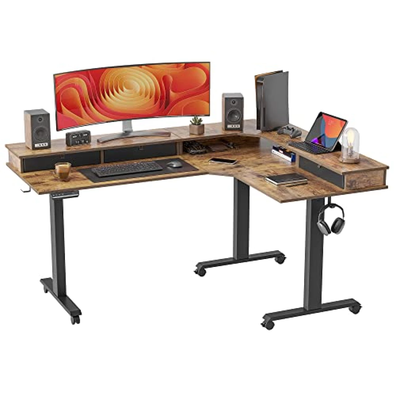 FEZIBO Triple Motor 63&quot; L Shaped Standing Desk