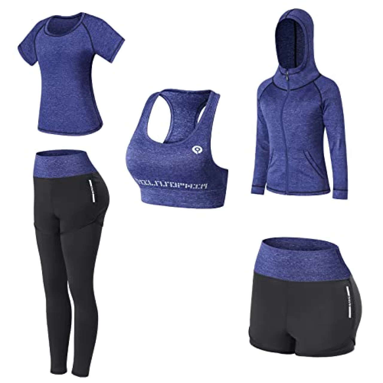 Workout Clothes Set for Women 5 Pieces Athletic Exercise Outfits for Yoga Fitness Gym Running