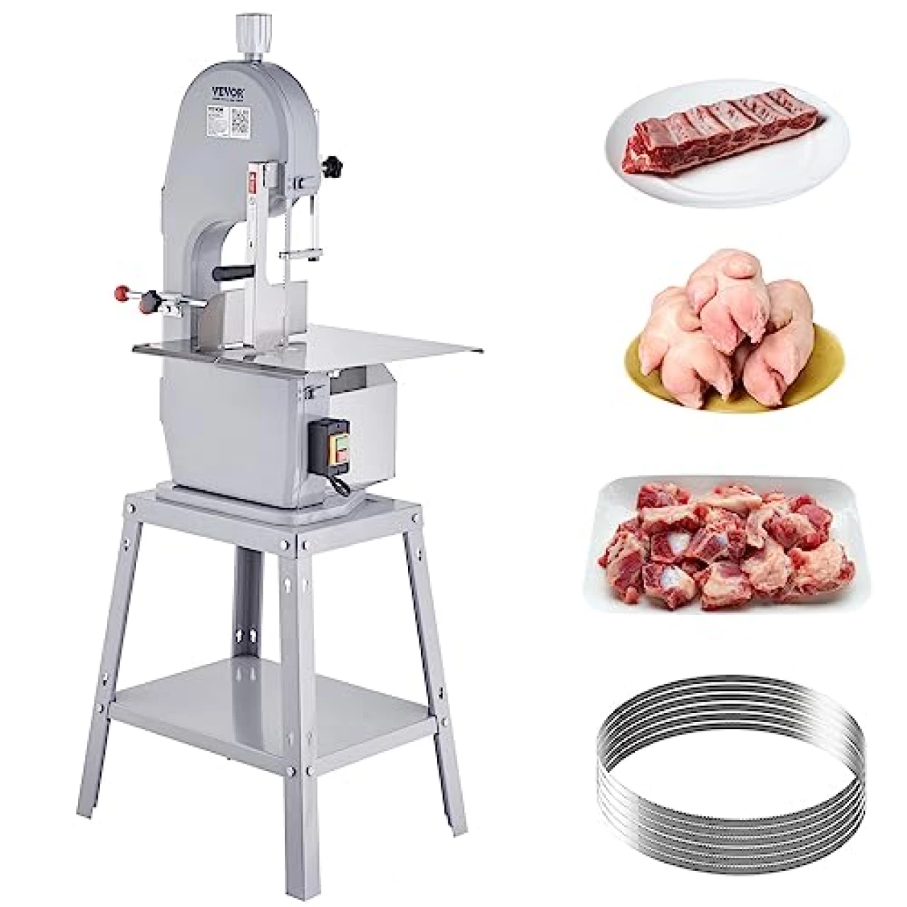 VEVOR Commercial Electric Meat Bandsaw, 1500W 19.3&quot; x 15&quot; Workbeach Vertical Bone Sawing Machine, 0.16-7.9 Inch Cutting Thickness, Stainless Steel Frozen Meat Cutter with 6 Blades for Rib Pork Beef